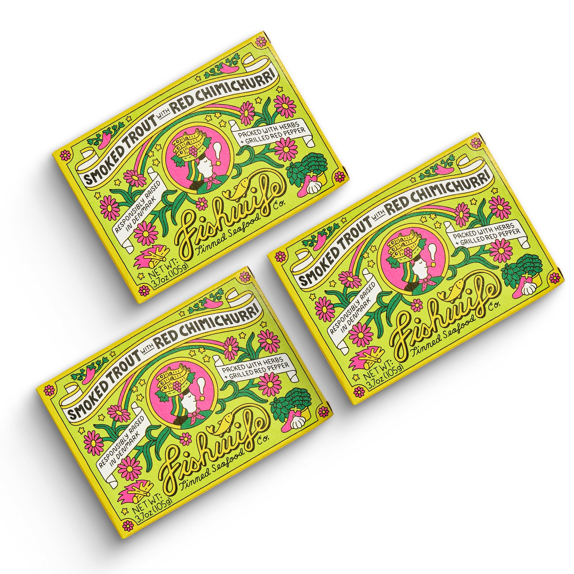 Fishwife front packaging showing smoked trout three-pack, convenient pantry staple