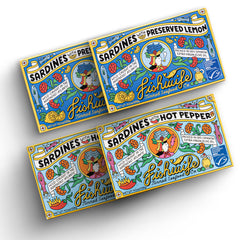 Fishwife front packaging showing four-pack and premium branding, highlights convenience