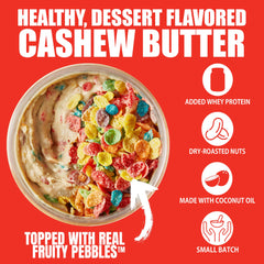 Fit Butters open jar with Fruity PEBBLES cereal topping showing crunch