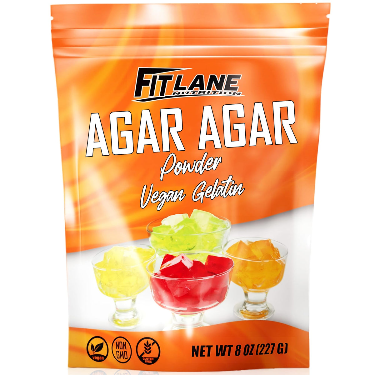 Fit Lane Nutrition front packaging showing 8 oz agar agar and label benefits