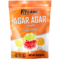 Fit Lane Nutrition front packaging showing 16 oz agar powder, clear labeling benefit