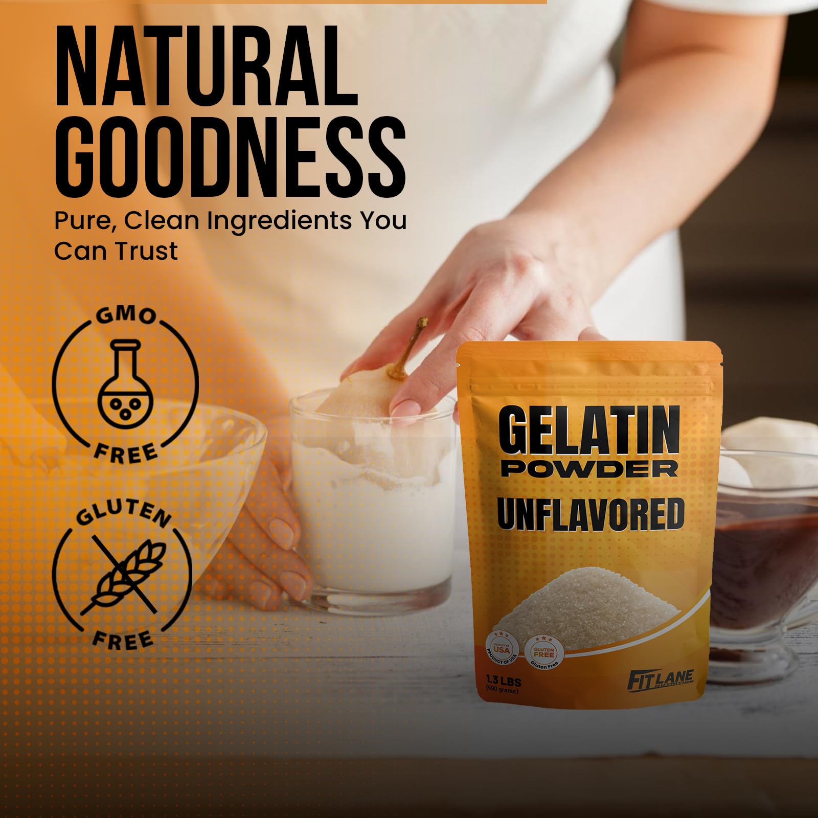 Fit Lane Nutrition gelatin set texture closeup showing smooth gel clarity