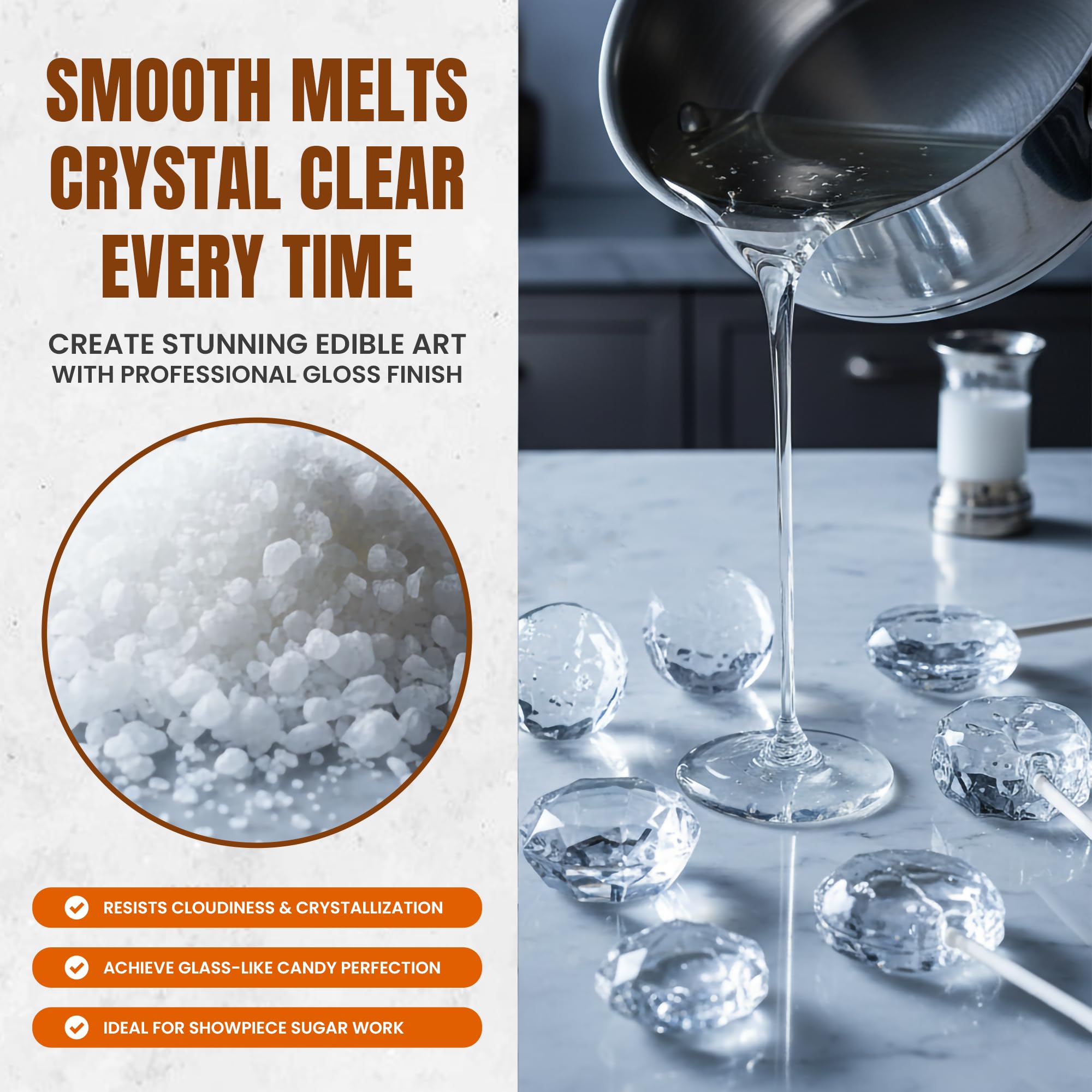 Fit Lane Nutrition melted isomalt in a saucepan illustrating even melting and clarity