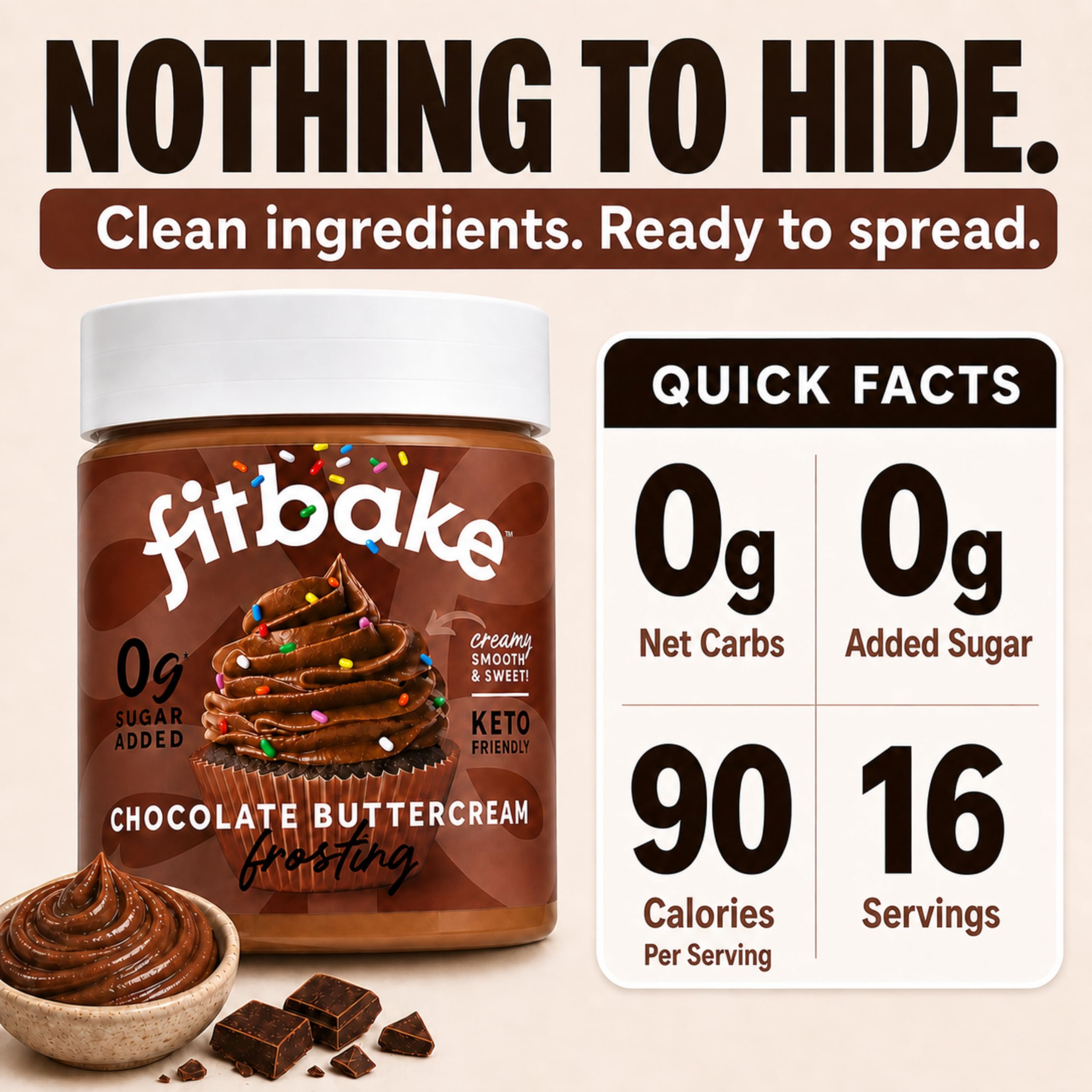 FitBake chocolate buttercream on a brownie enhancing dessert appeal