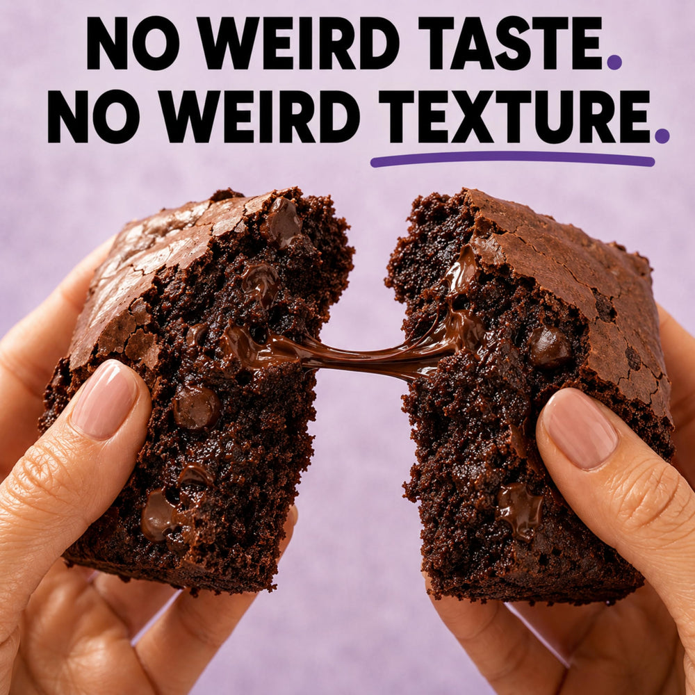 FitBake brownies topped with keto frosting showing indulgent, low-carb dessert