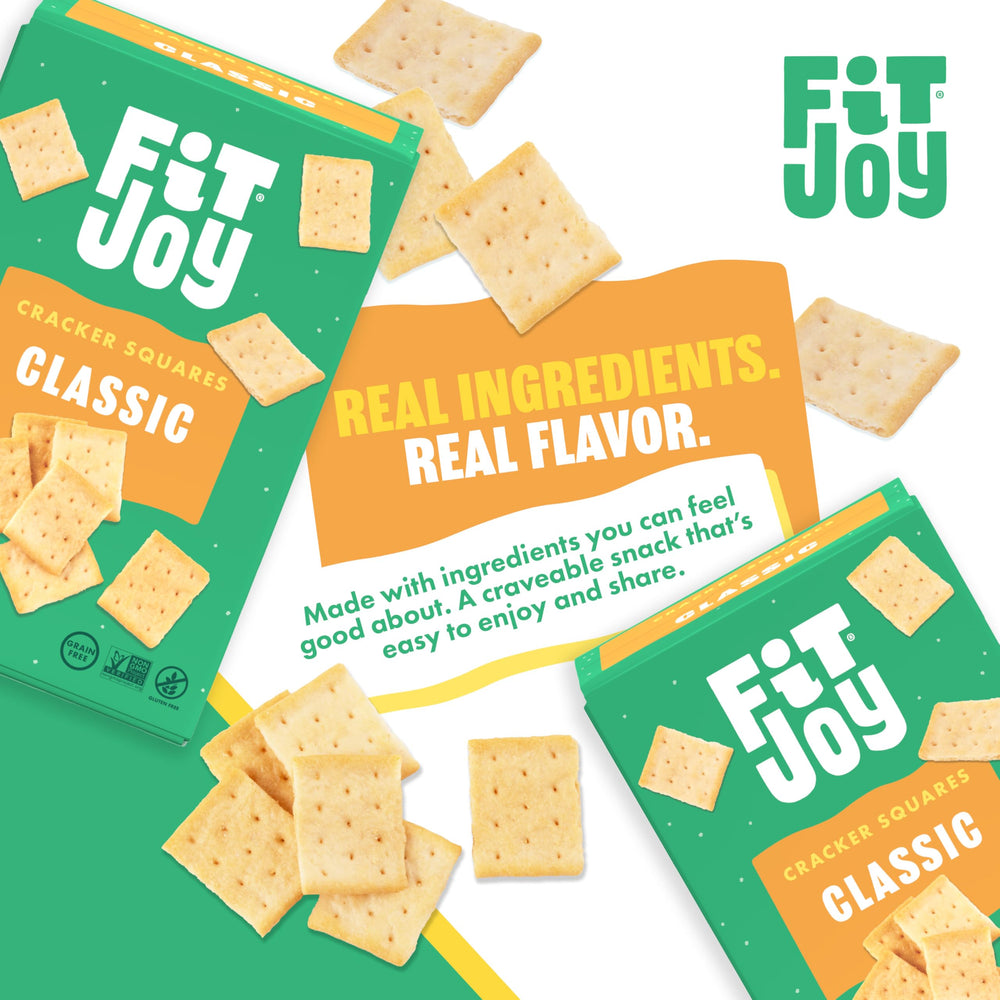 FitJoy cracker held in hand showing actual size and portion-friendly convenience