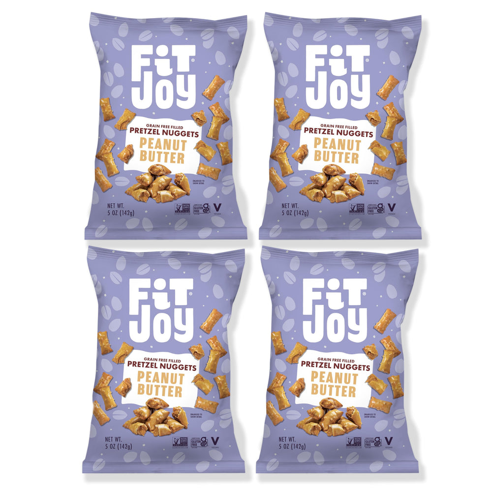 FitJoy front packaging showing 5 oz gluten free vegan pretzel nuggets for easy identification