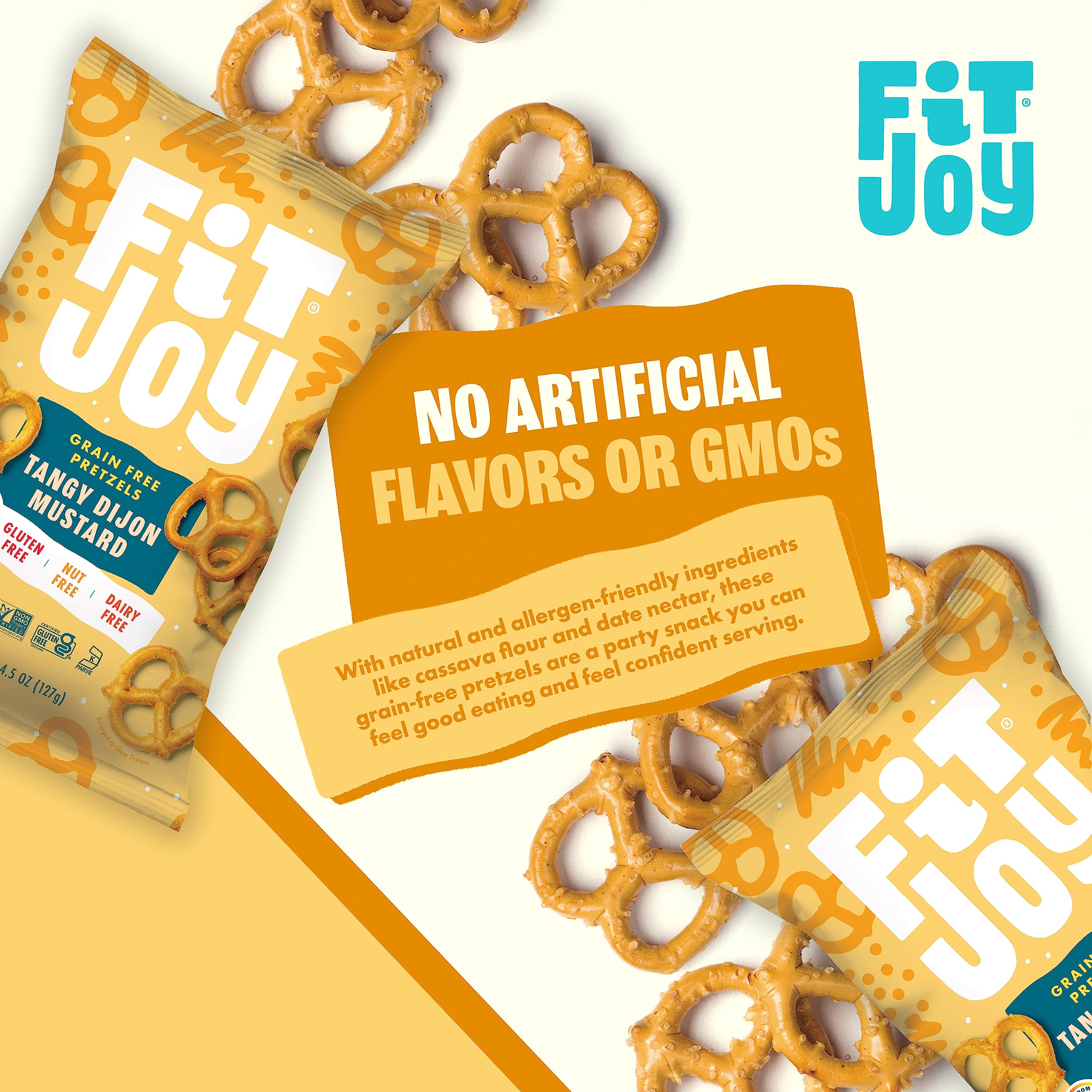 FitJoy open bag with pretzels visible for grab-and-go snack convenience