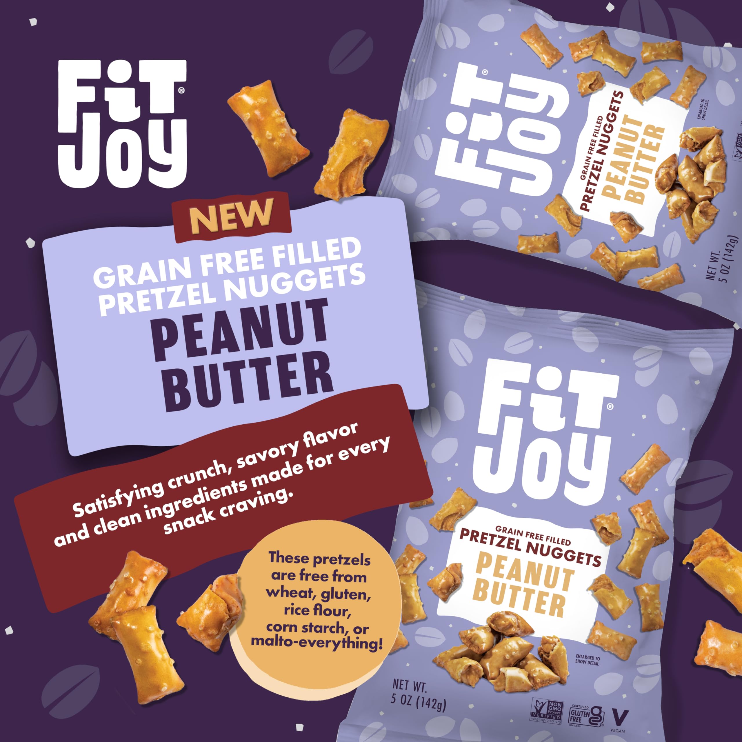 FitJoy close-up of pretzel nugget texture highlighting crisp cassava and chickpea crunch