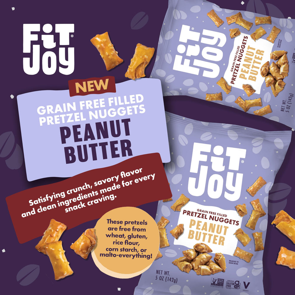 FitJoy close-up of pretzel nugget texture highlighting crisp cassava and chickpea crunch