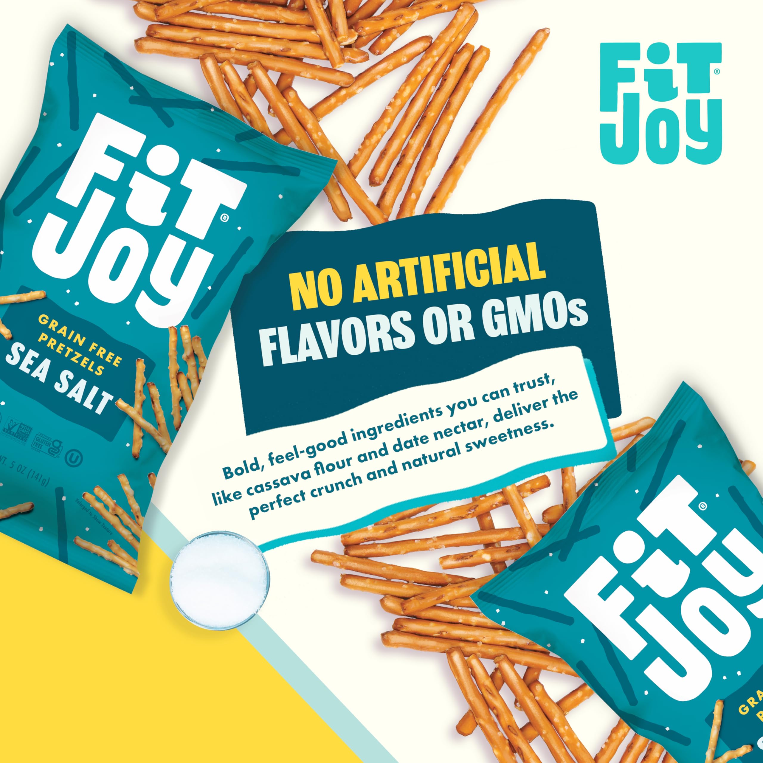 FitJoy pretzel sticks pouring into a bowl for easy serving at parties