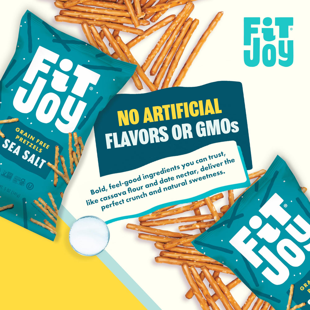 FitJoy pretzel sticks pouring into a bowl for easy serving at parties
