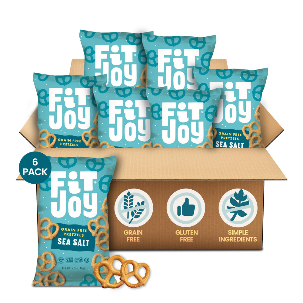 FitJoy front packaging showing sea salt pretzel twists, highlights clean ingredients