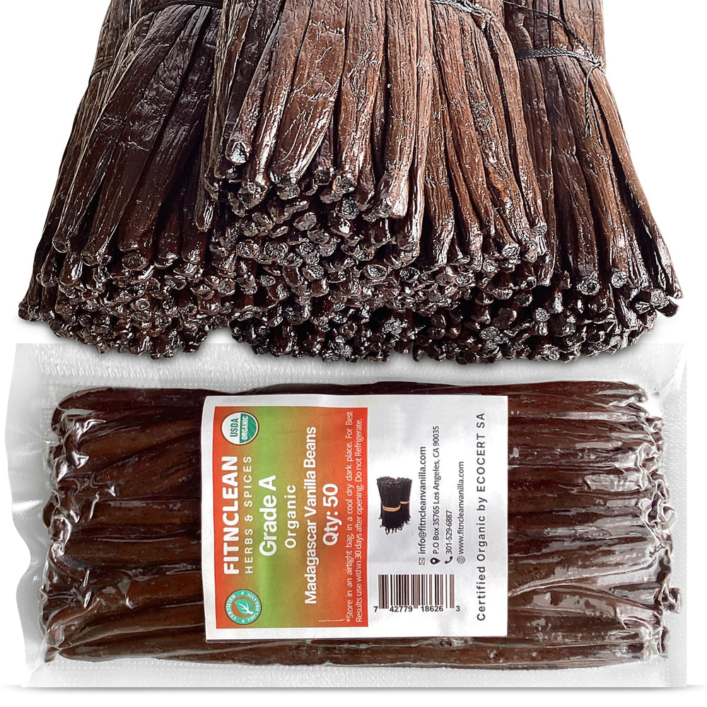 FITNCLEAN front packaging showing 50 Madagascar vanilla beans and bulk benefit