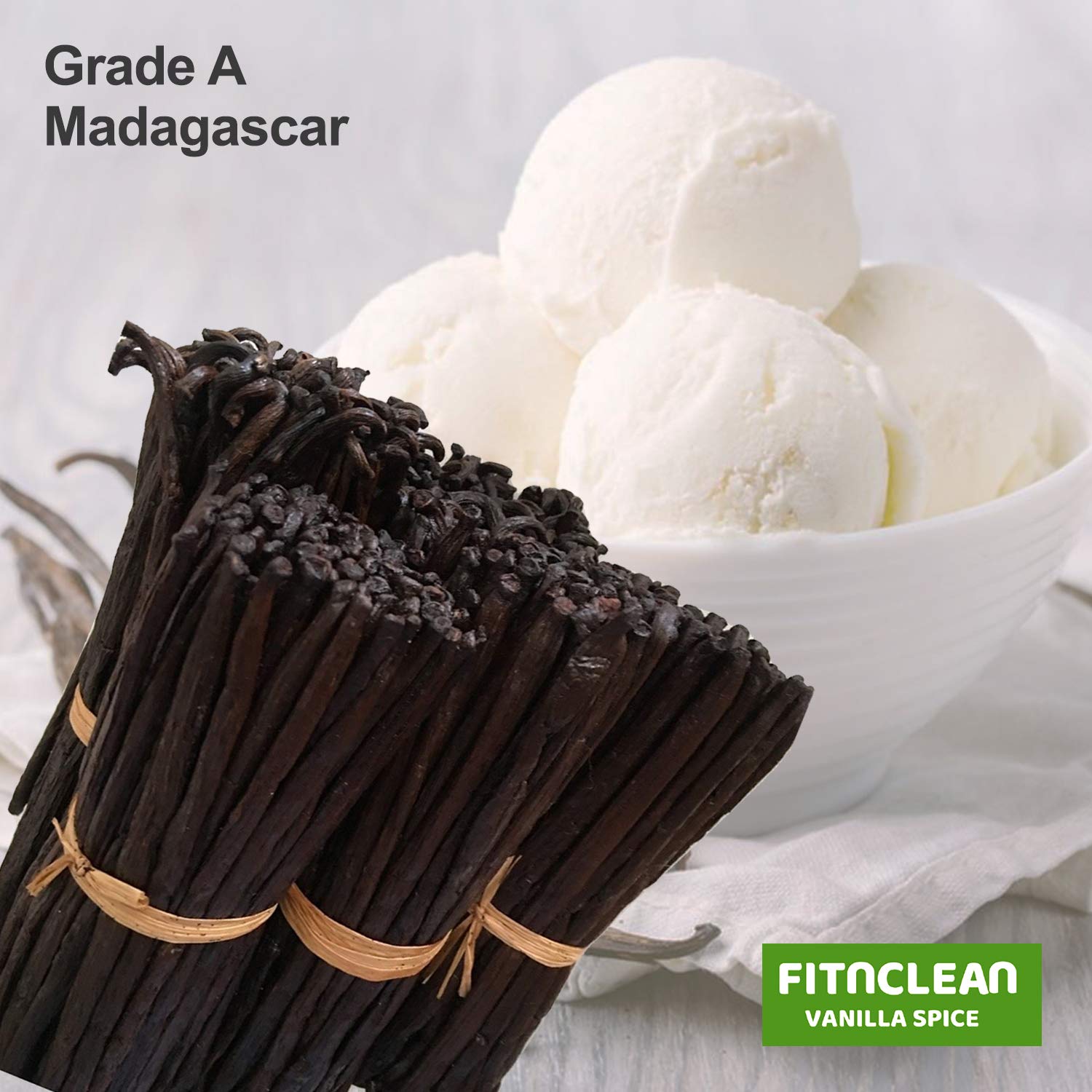 FITNCLEAN vanilla pod macro showing crystalline vanillin flecks indicating concentrated flavor