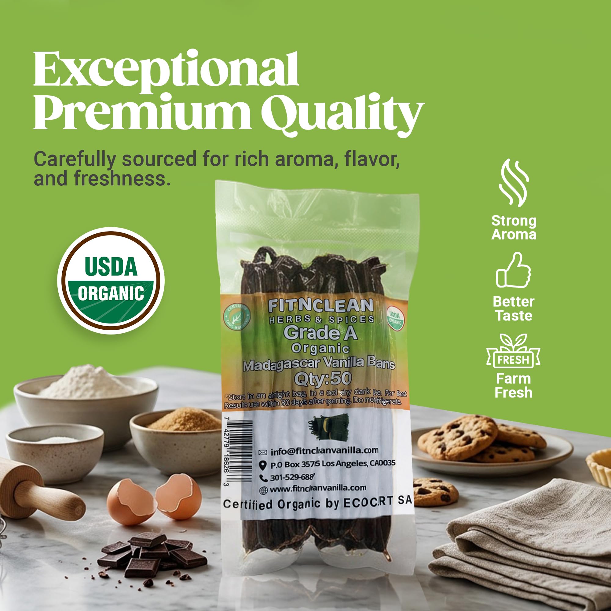 FITNCLEAN USDA Organic label on product highlighting certified organic sourcing