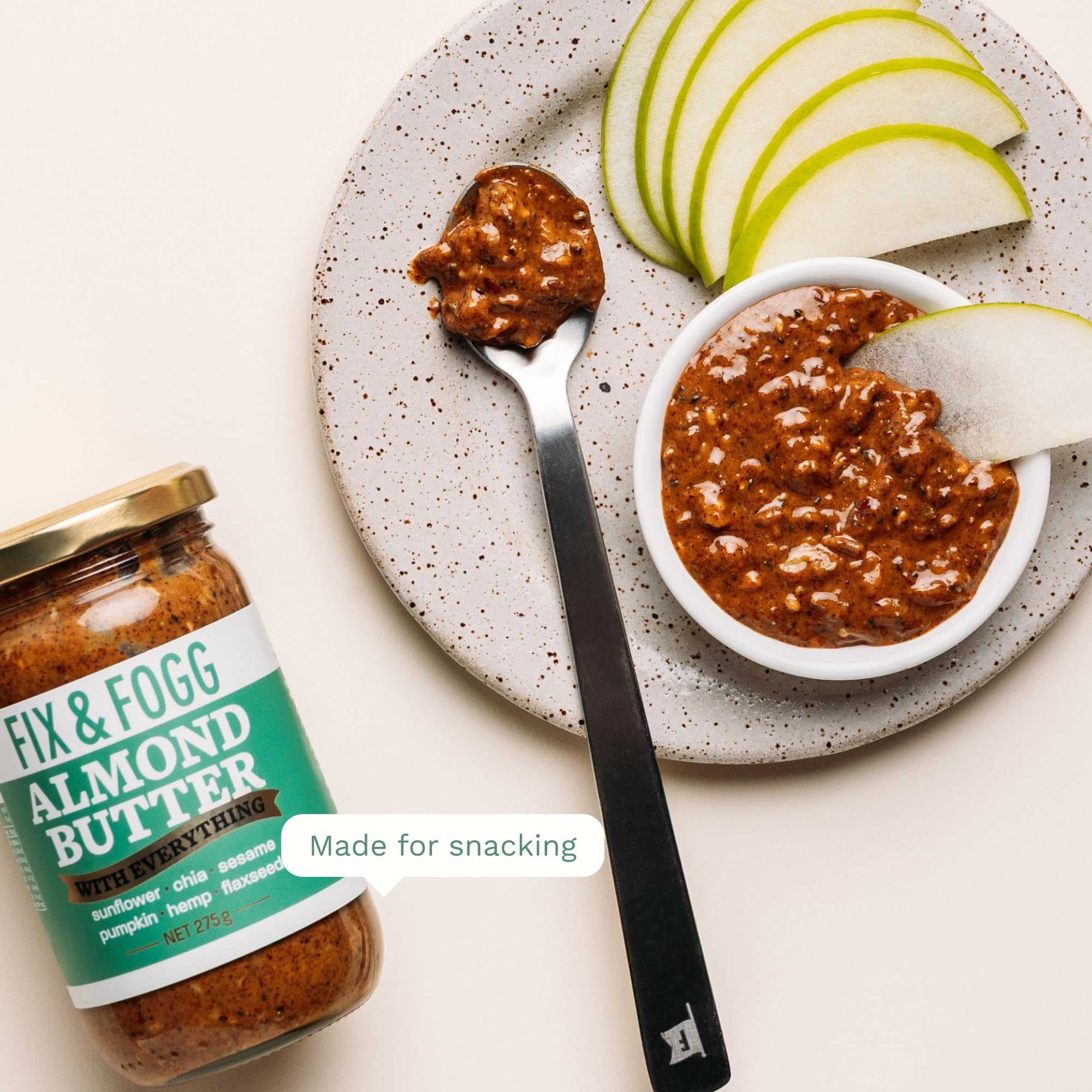 Fix & Fogg spread on toast illustrating toasty flavor and satisfying crunch benefit