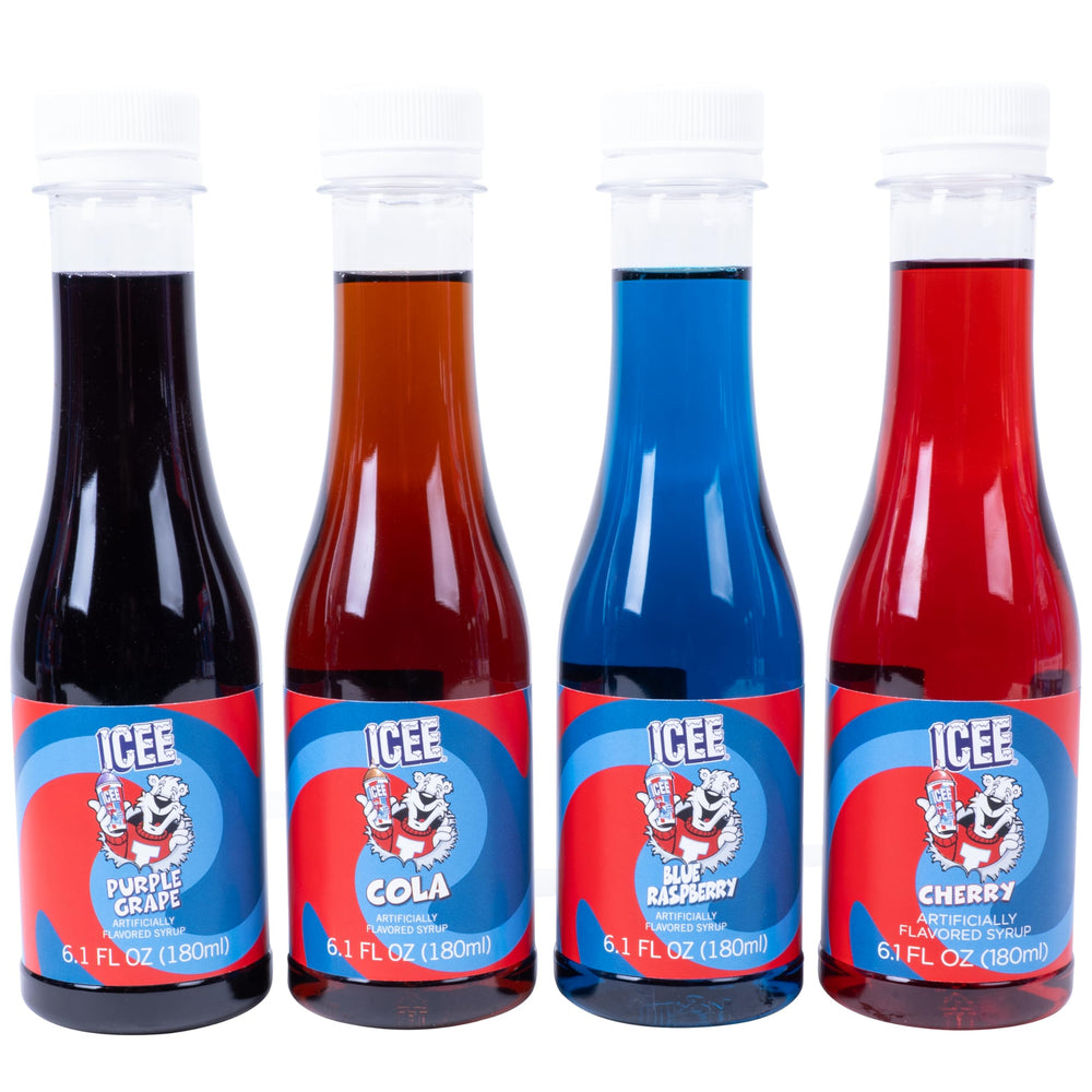 Fizz Creations ICEE bottle close-up label highlighting flavor and convenient pour spout