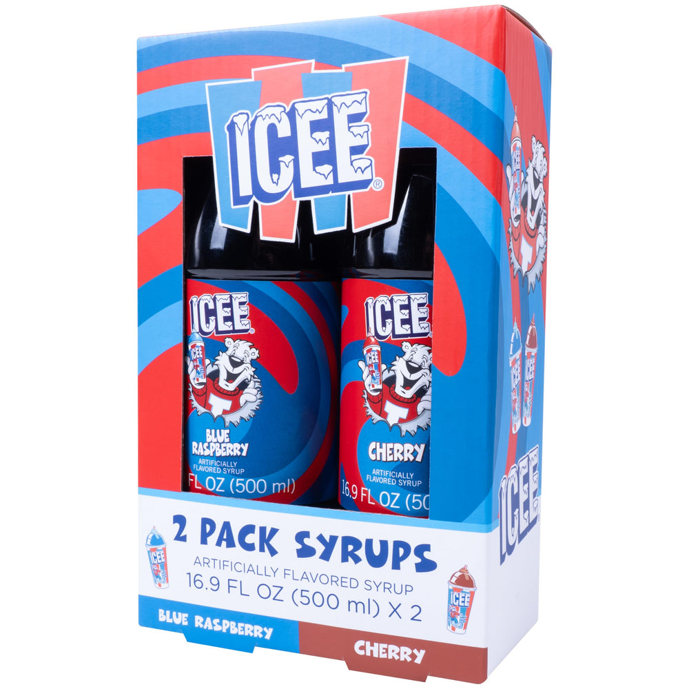 Fizz Creations ICEE bottles next to a ruler for scale showing two 16.9 fl oz servings
