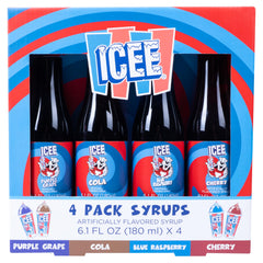 Fizz Creations ICEE front packaging showing four flavor bottles for easy party use
