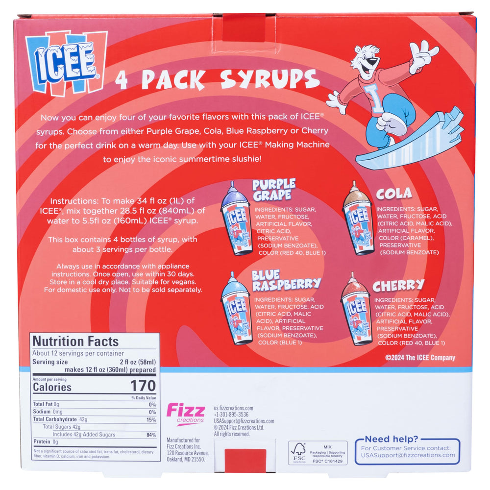 Fizz Creations ICEE bottles beside slushie machine ready to make frozen beverages