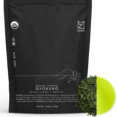 FKRO front pouch showing premium Gyokuro packaging and freshness