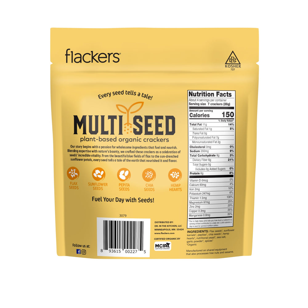 Close-up texture of Flackers multi-seed crackers highlighting seed crunch and wholesome texture