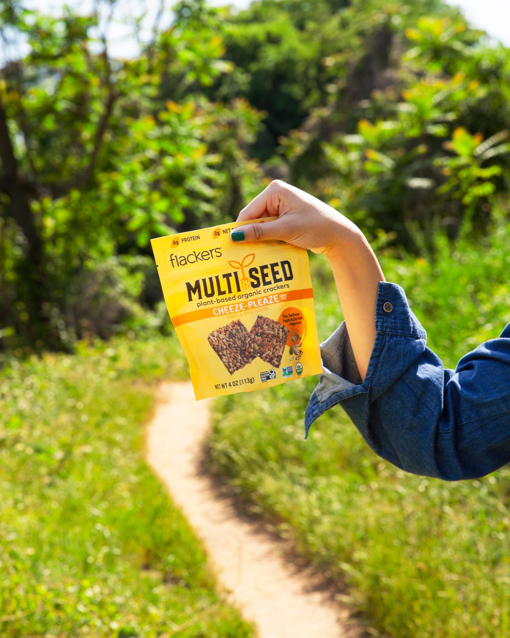 Flackers nutrition label and ingredients list visible to show seed-based, plant-powered benefits