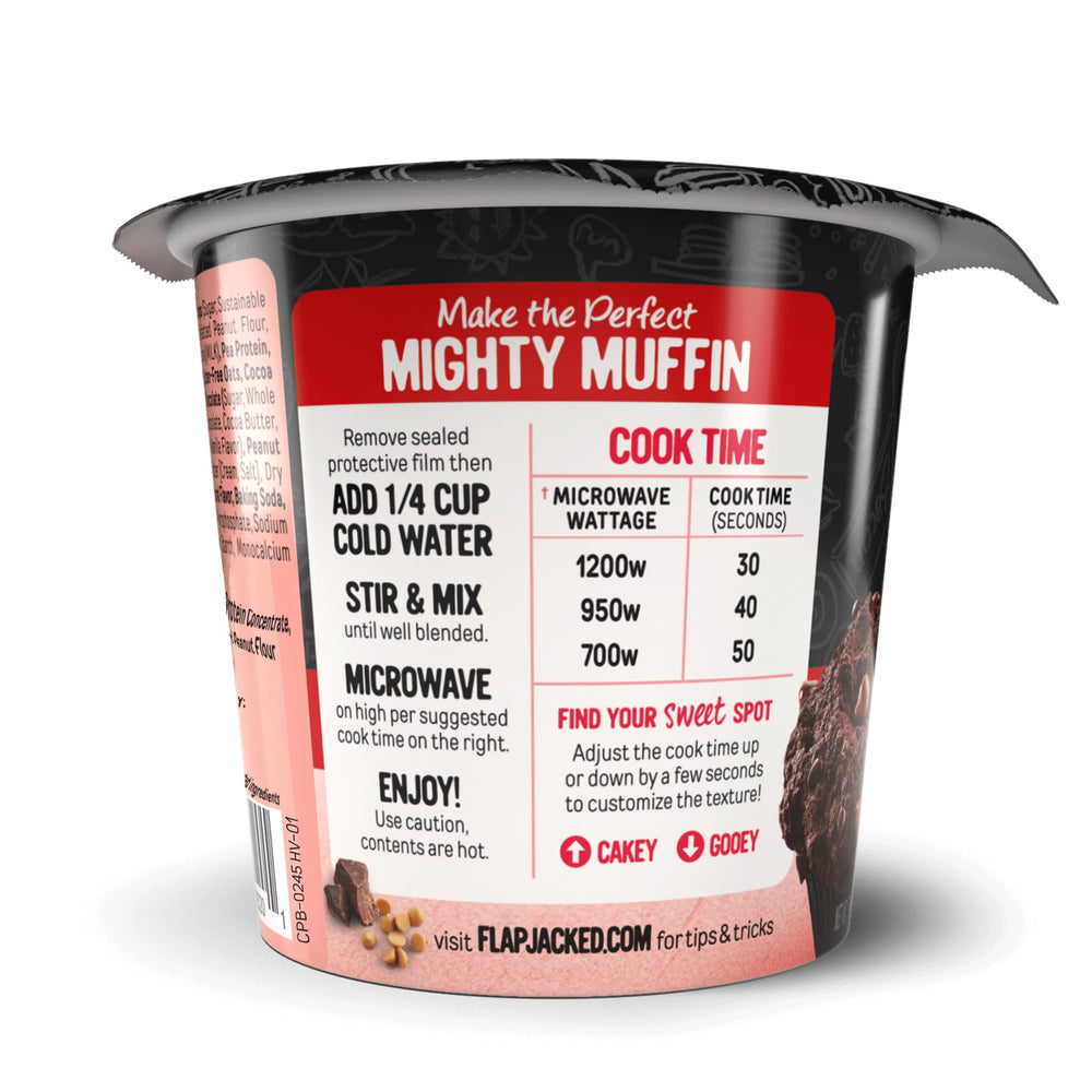 FlapJacked prepared muffin in mug ready to eat, convenient microwaveable snack