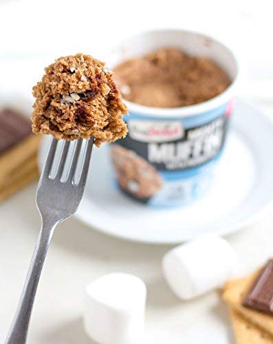 Close-up of muffin interior texture highlighting moist cake and protein content