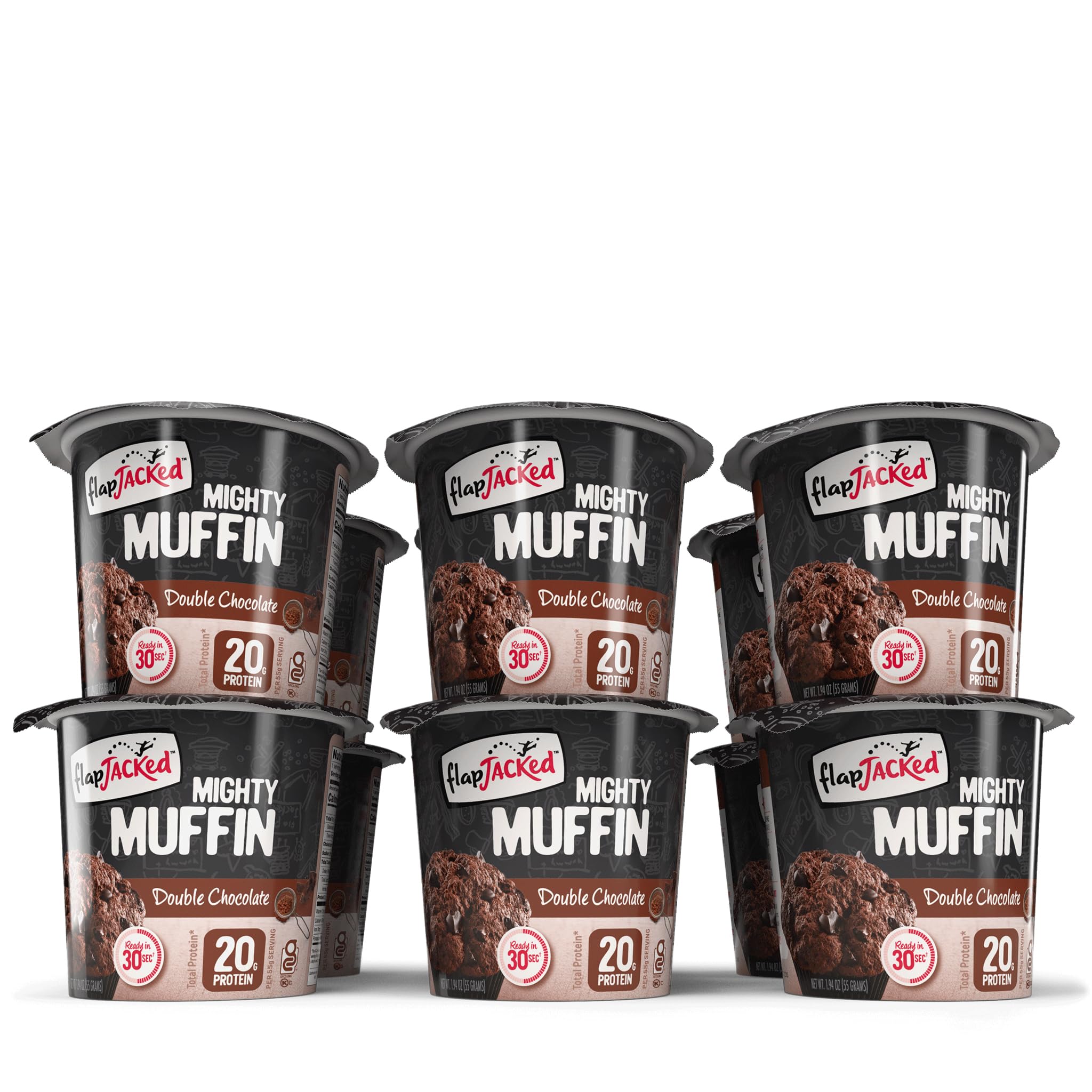 Hand holding FlapJacked muffin package showing single-serve size and portability