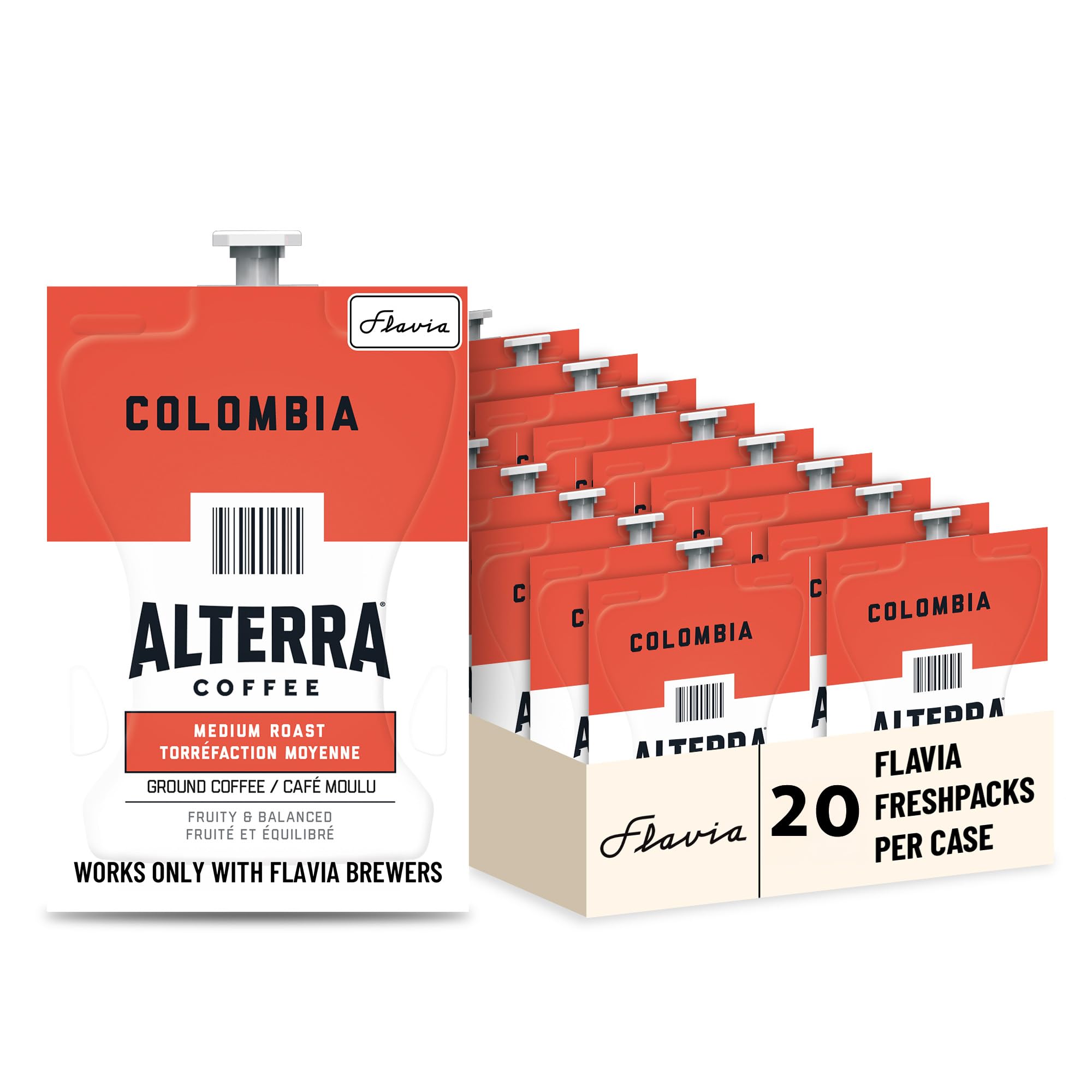 Flavia ALTERRA front packaging showing 20-count rail and brand clarity