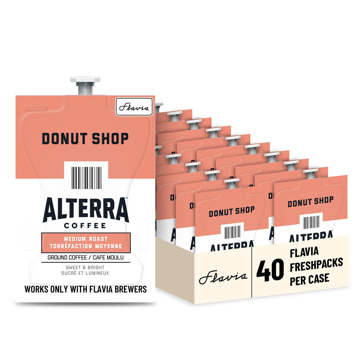 Flavia Alterra front packaging showing case of 40 Freshpacks and brand clarity benefits freshness