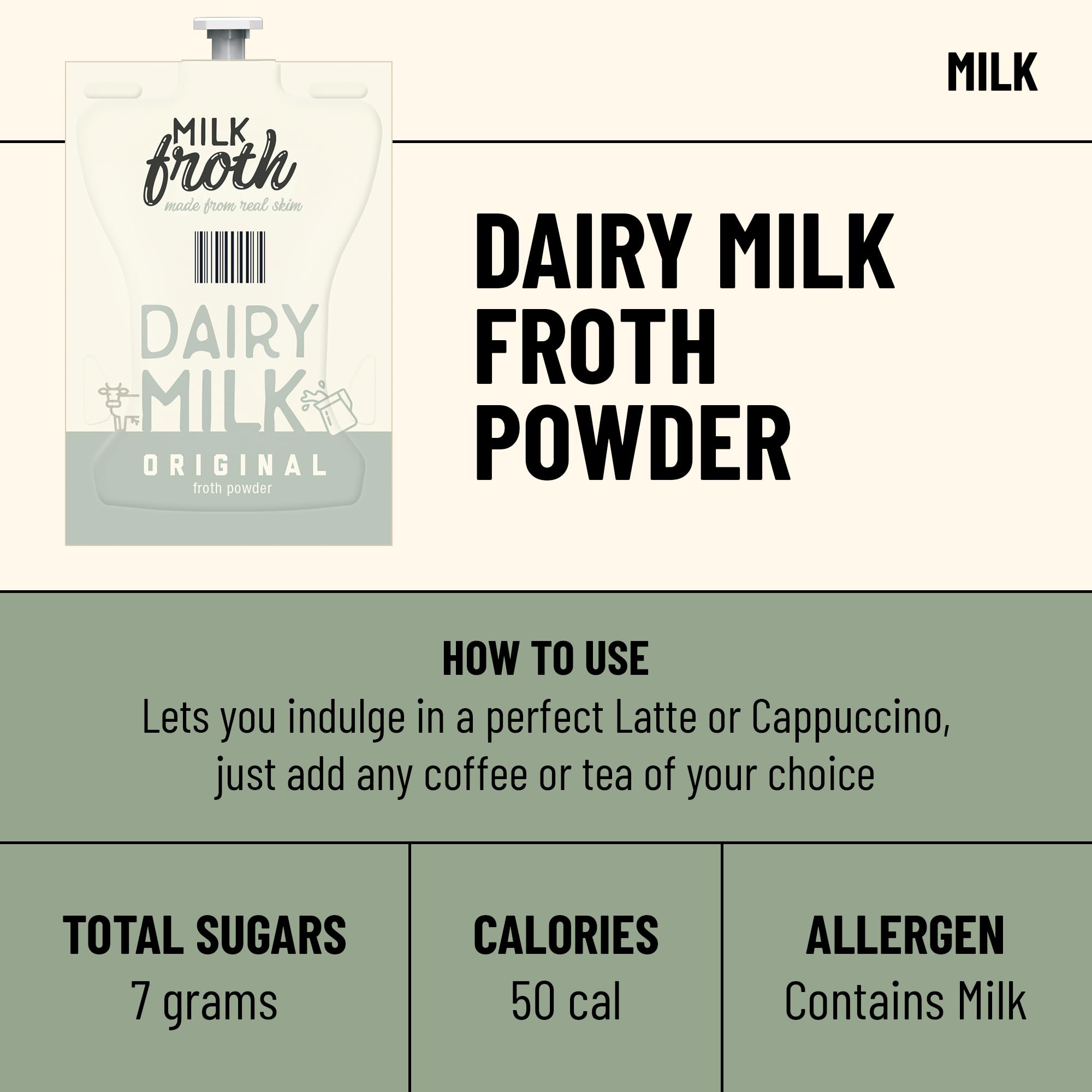 Flavia close-up of opened Fresh Pack powder showing real milk texture and purity