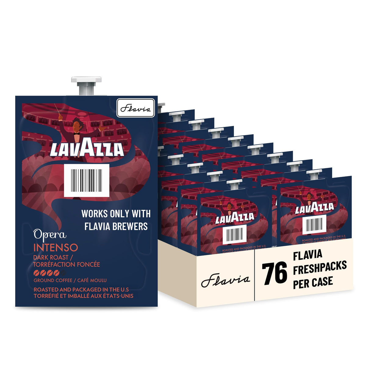 Flavia Lavazza Opera Intenso front packaging showing case and branding, clear selection benefit