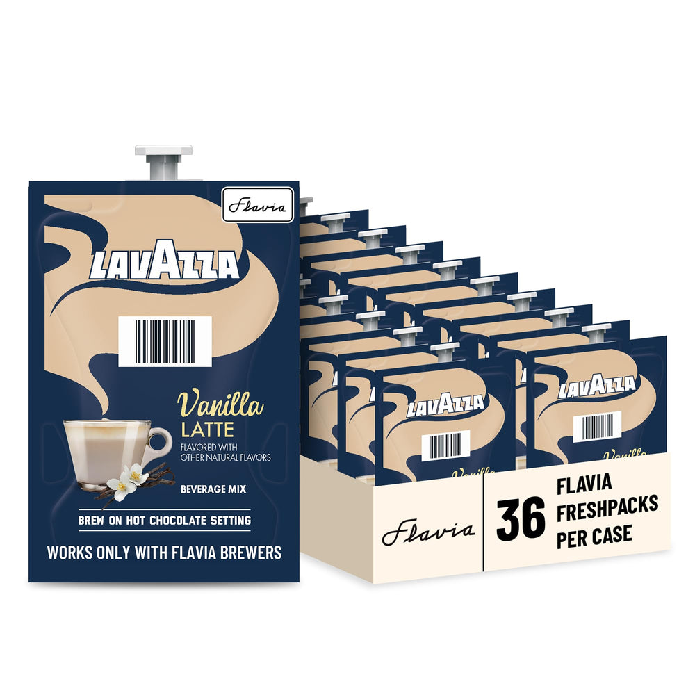 Flavia Lavazza front packaging showing case of 36 Freshpacks and clear branding for quick selection