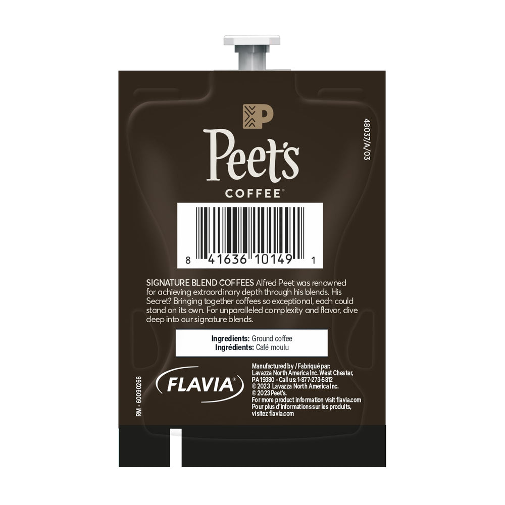 Flavia Peet's Colombia Luminosa brewed cup on table suggests bright, smooth taste