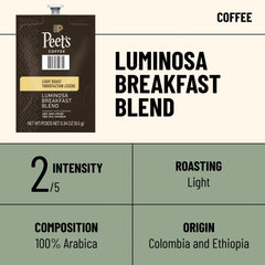 Flavia Peet's Colombia Luminosa ground coffee pouring shows aroma and clarity