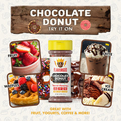 Flavor God topper sprinkled on pancakes, adds chocolate donut flavor