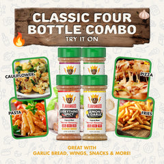 Flavor God Lemon & Garlic sprinkled on cooked seafood adding bright flavor