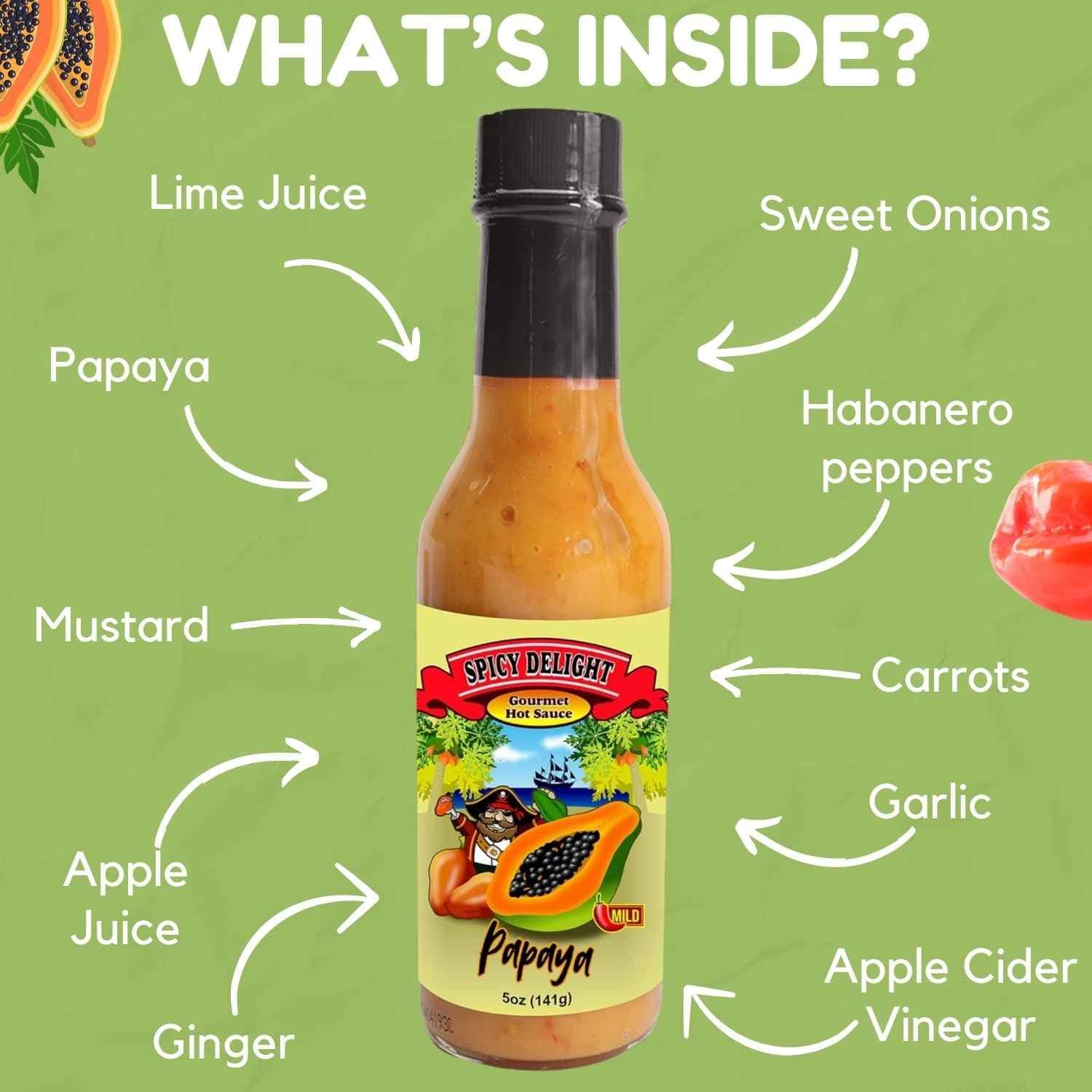 Flavor Pirate ingredients laid out: papaya habanero lime showcasing fresh whole-foods benefit