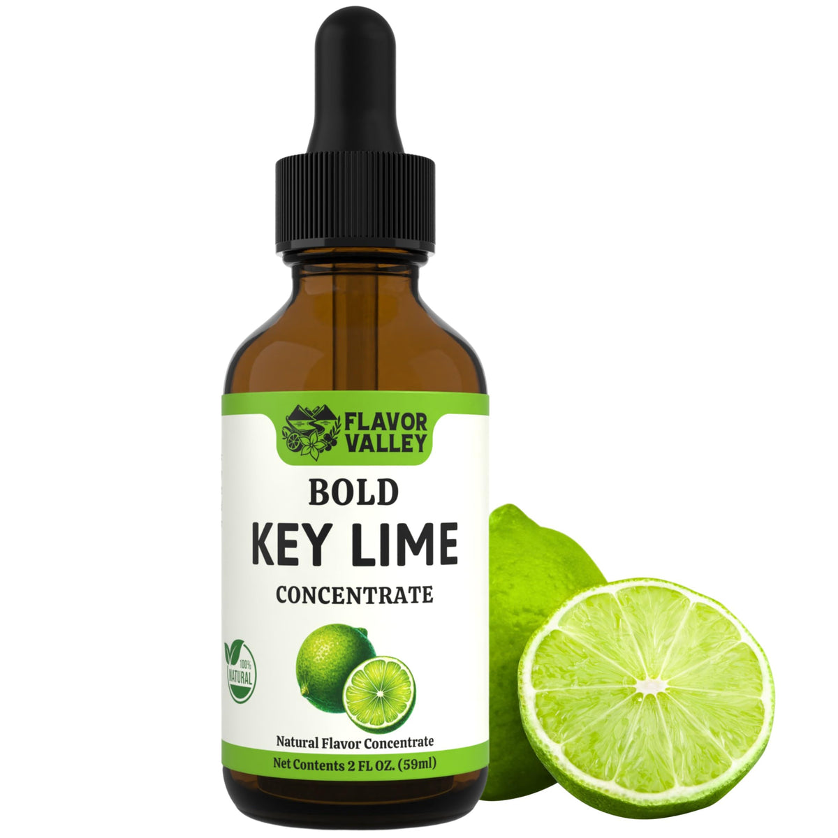 Flavor Valley bottle front packaging showing key lime flavor and label benefits