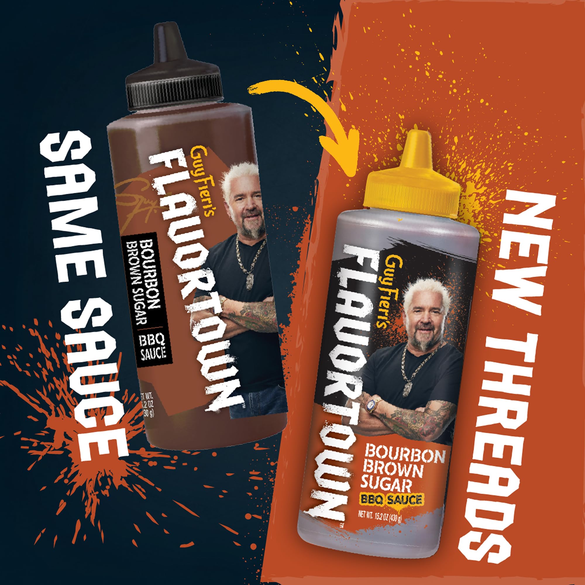 Hand holding Flavortown bottle to show size and convenient portion benefit