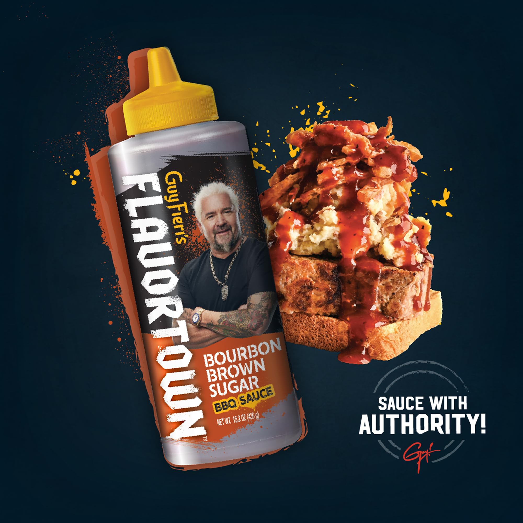 Burger sliced to show Flavortown sauce inside delivering juicy, sweet-smoky flavor