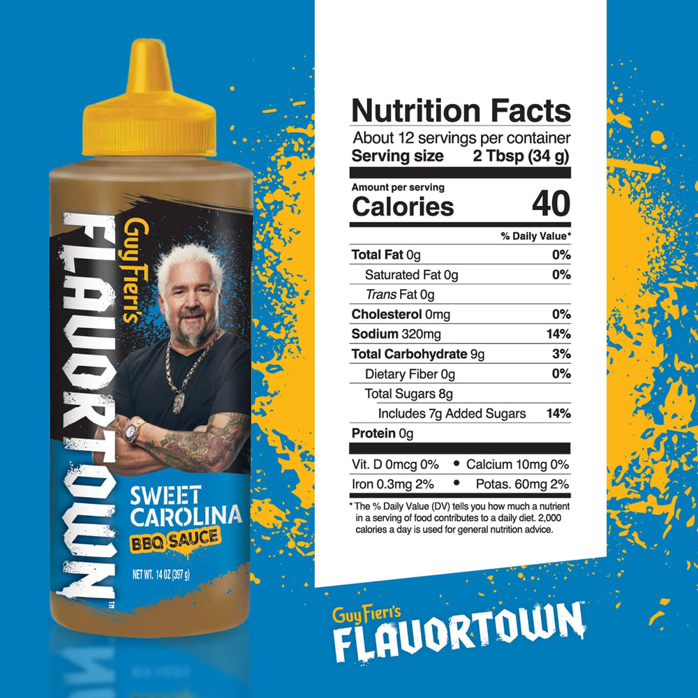 Flavortown bottle close-up highlighting texture and pourable consistency benefits