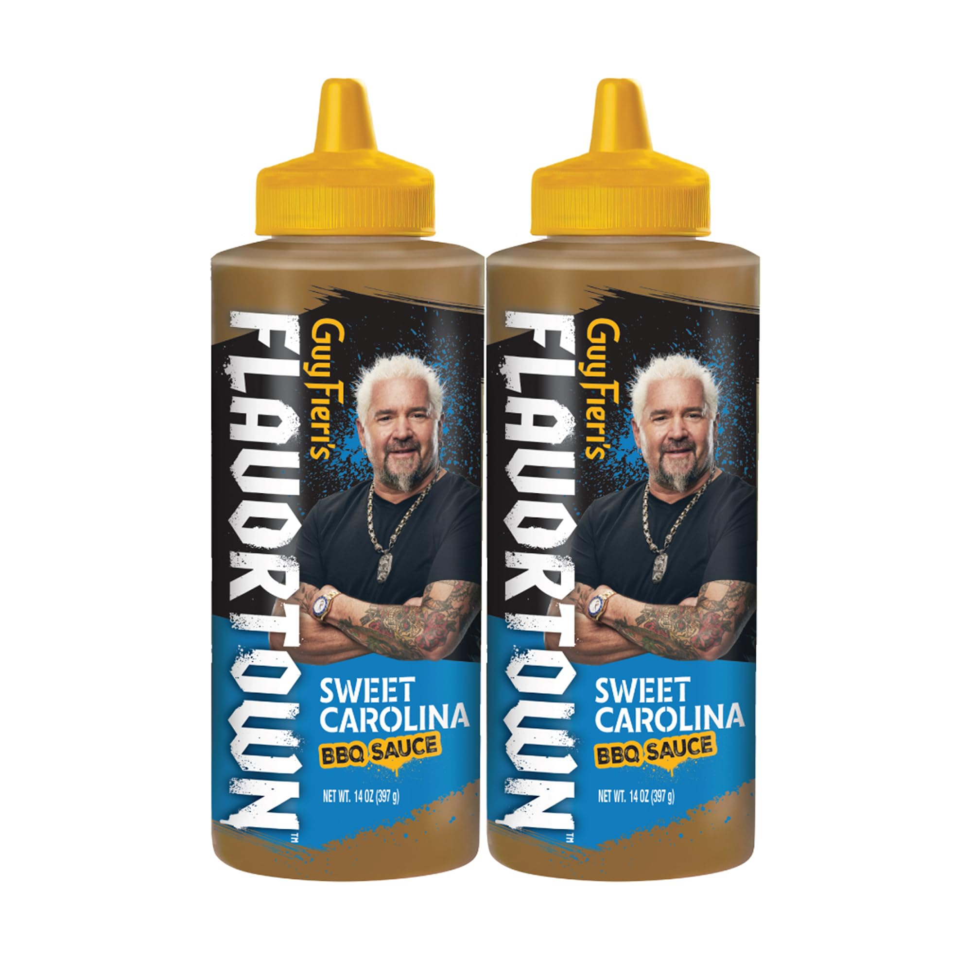 Flavortown front label showing Carolina Gold branding and bold mustard flavor benefit
