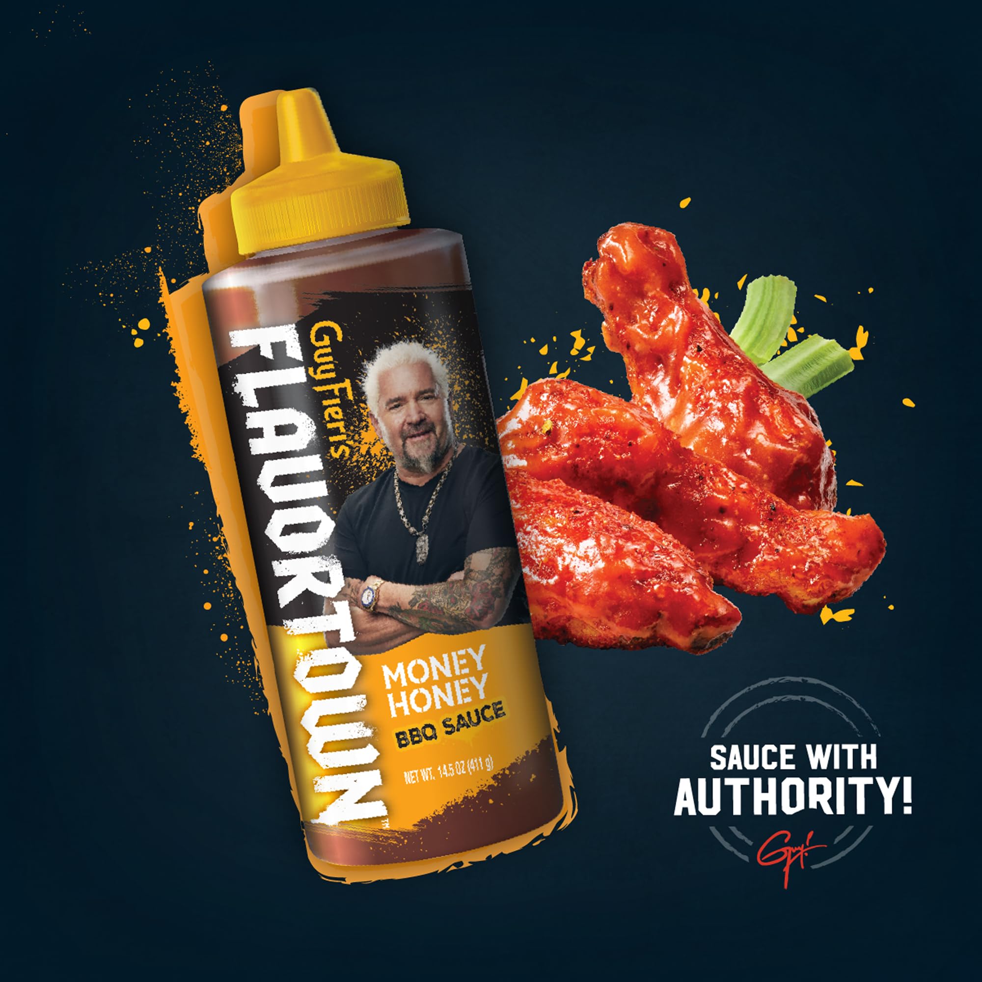 Flavortown bottle label close-up showing nutrition facts and gluten-free badge for reassurance