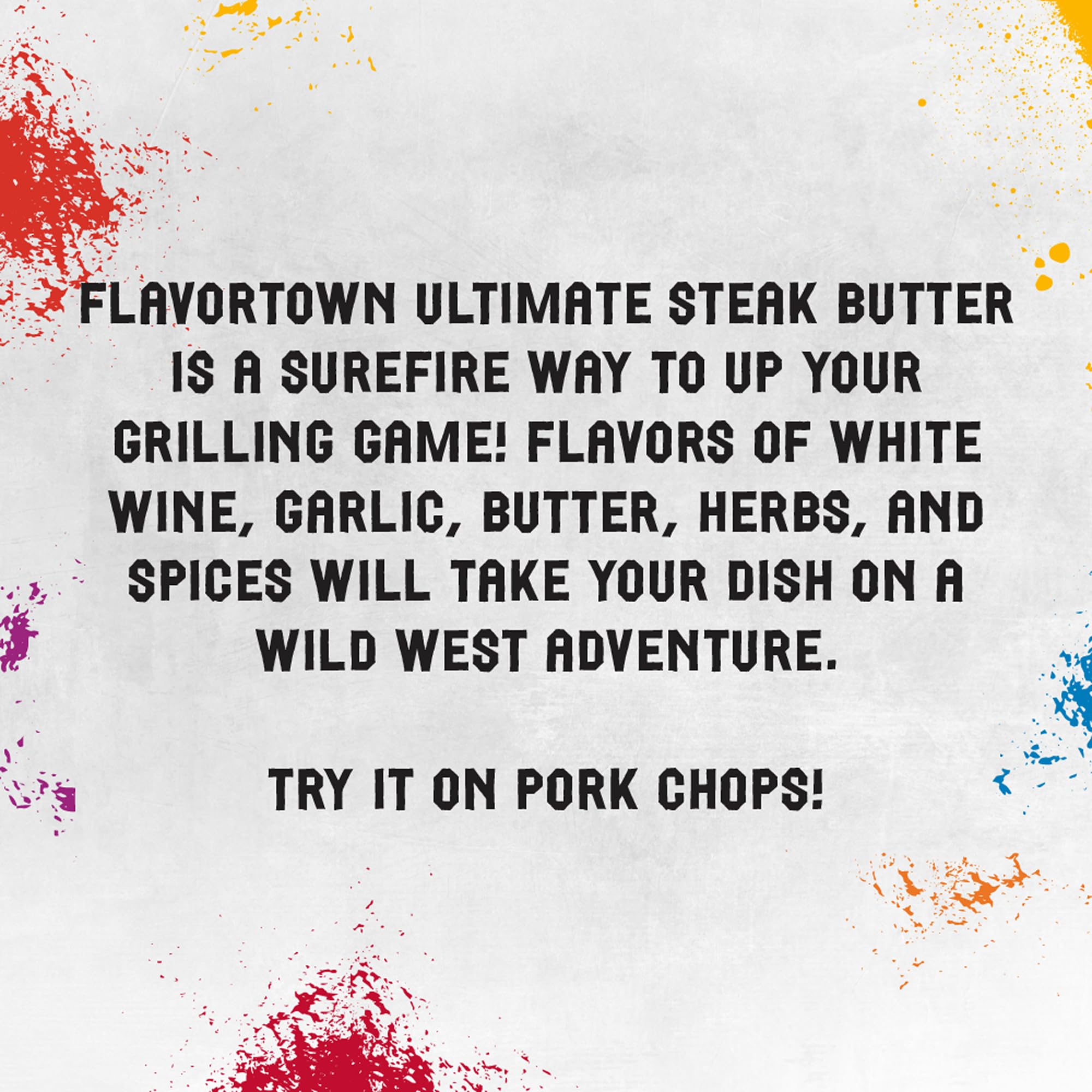 Flavortown label close-up showing seasoning name and Guy Fieri brand benefits