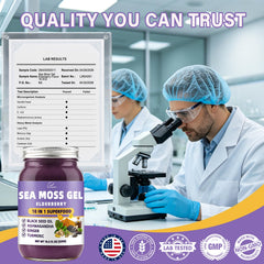 Pouring Fleamart sea moss gel into a smoothie to boost nutrients and flavor