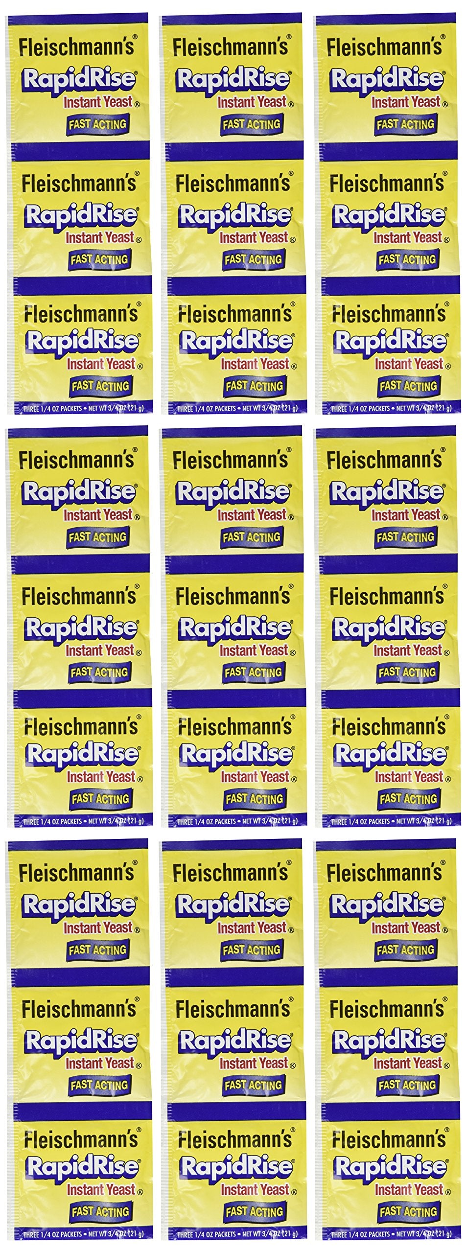 Fleischmann's front packaging showing nine 3-count envelopes and quick-use benefit